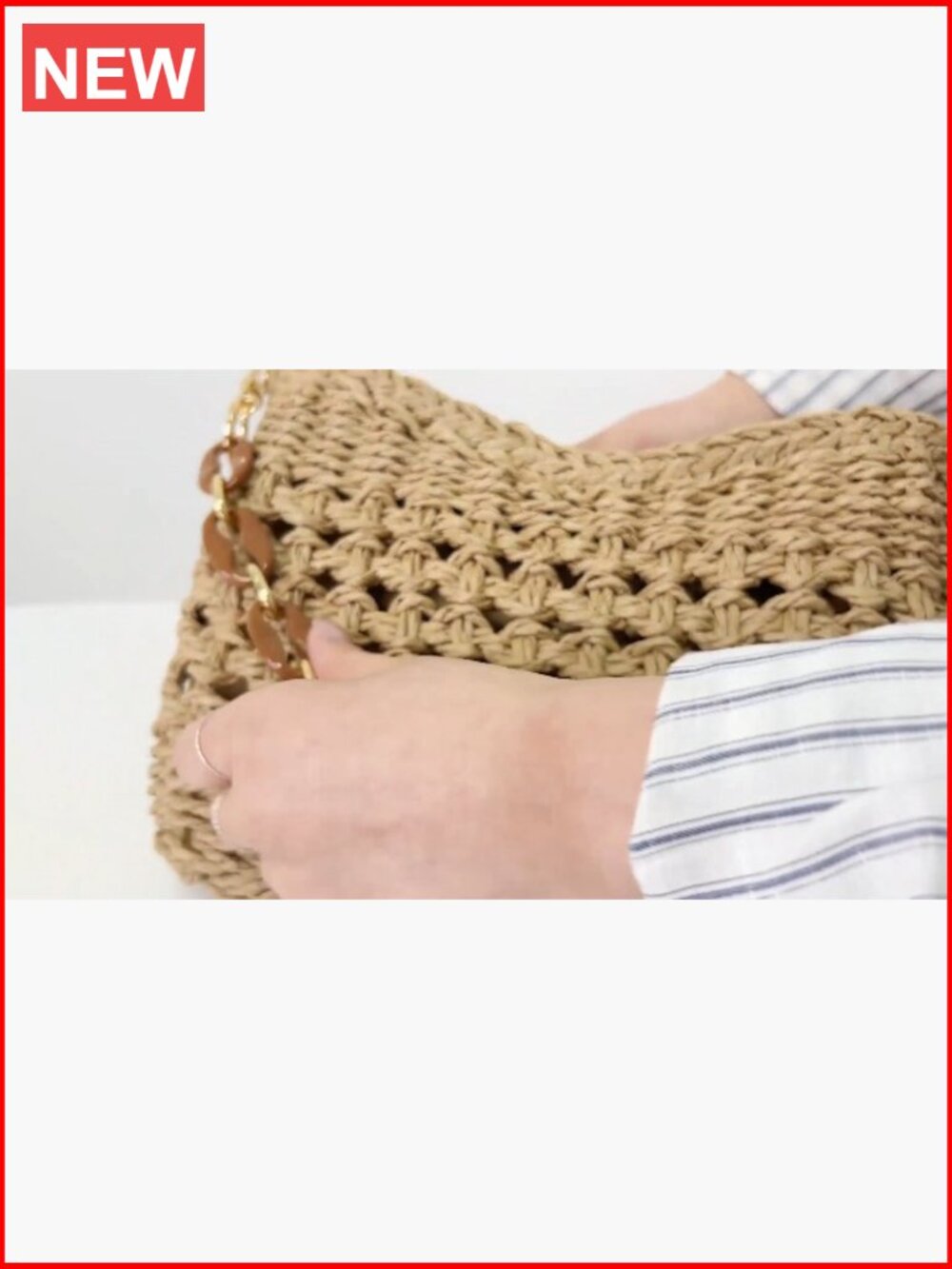 Handwoven Straw Crossbody Bag with Adjustable Guitar Strap, Zip Closure - Picture 7 of 7